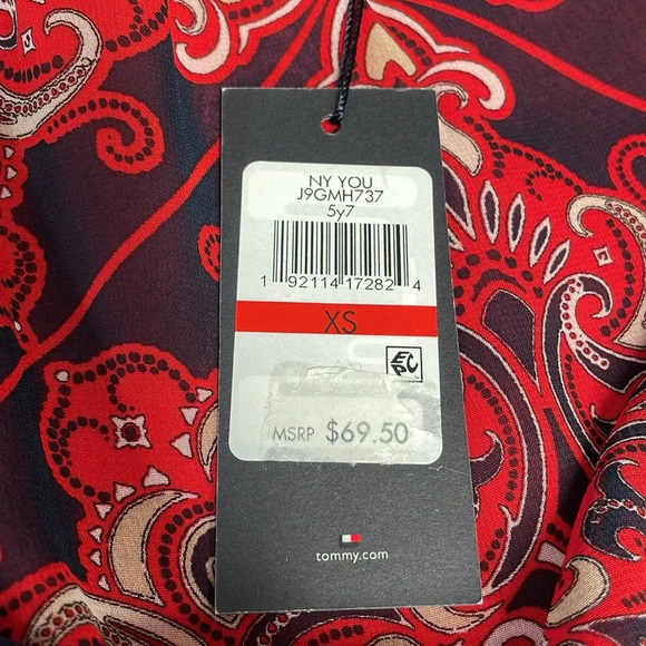 NWT Tommy Hilfiger Long Sleeve Blouse Sky Captain Multi Red Navy XS - Picture 3 of 16